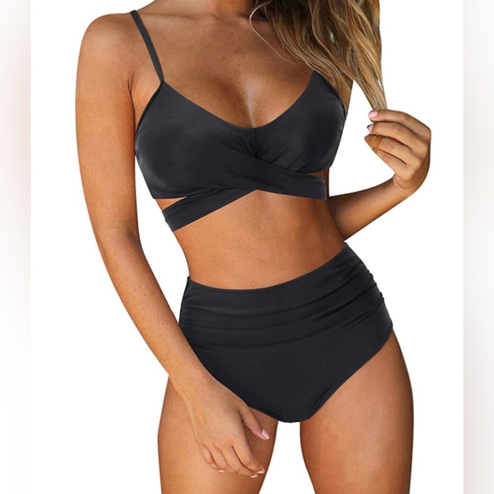 RUUHEE Women Criss Cross High Waisted Printed 2 Piece Bathing Suit Size Médium